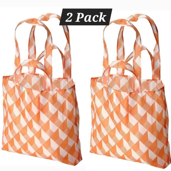 Ikea Skynke shopping tote bag Orange White Geometric Pattern 2 Pack - Picture 1 of 7